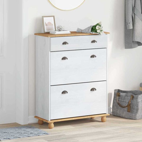 vidaXL Sko skab med dør ASKIM Hvid 85 x 35 x 108 cm Massivt fyrretræ