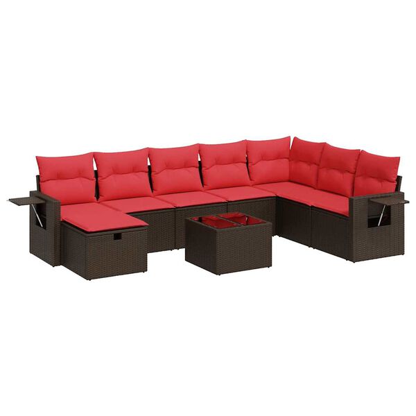vidaXL sofas&aelig;t til haven 9 dele med hynder polyrattan brun