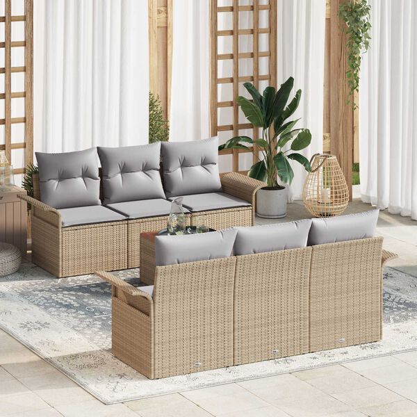 vidaXL Havesofa S&aelig;t med pude 7 pcs Beige polyrattan