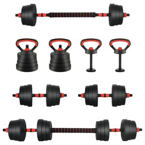 vidaXL 4-i-1 H&aring;ndv&aelig;gte Barbell Kettlebell S&aelig;t 20 kg Sort og r&oslash;d