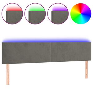 vidaXL sengegavl med LED-lys 180x5x78/88 cm velour m&oslash;rkegr&aring;