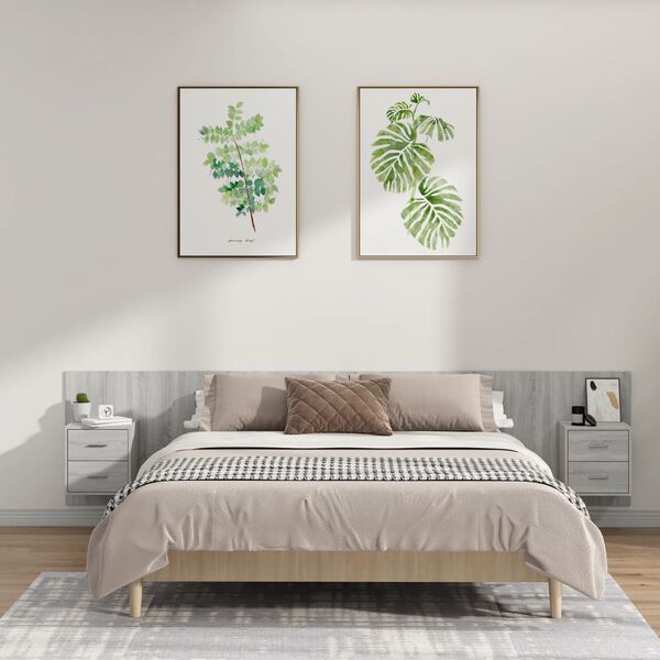 vidaXL sengegavl med opbevaring konstrueret træ grå sonoma-eg