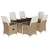 vidaXL spisebordss&aelig;t til haven 7 dele med hynder polyrattan beige