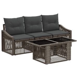 vidaXL Havesofa S&aelig;t 4 stk. Gr&aring; og M&oslash;rkegr&aring; polyrattan