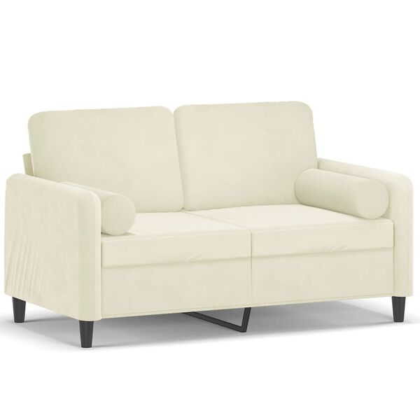 vidaXL 2-personers sofa med pyntepuder 120 cm velour cremefarvet