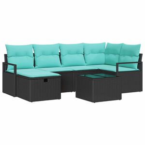 vidaXL Sofa S&aelig;t med pude 7 pcs Sort og turkis polyrattan