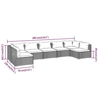 vidaXL loungesæt til haven 7 dele med hynder polyrattan grå