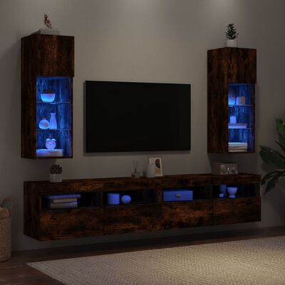 vidaXL tv-borde med LED-lys 2 stk. 30,5x30x90 cm røget egetræsfarve