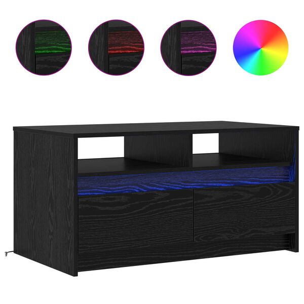 vidaXL Sofabord med skuffe Sort eg 90 x 50 x 45 cm Konstrueret tr&aelig;