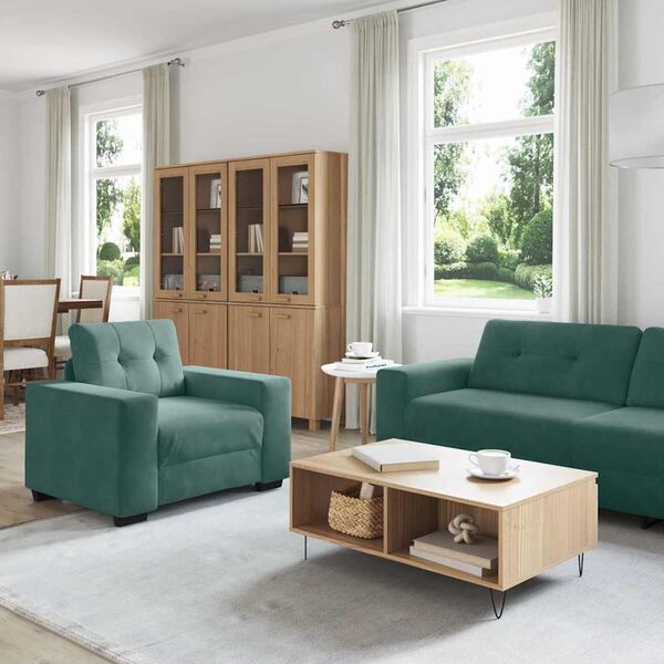 vidaXL Sofa 3 pcs Mørkegrøn Linned-blandet stof