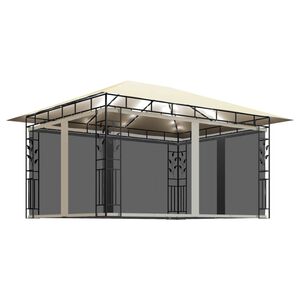 vidaXL pavillon med myggenet og LED-lysk&aelig;der 4x3x2,73 m cremefarvet