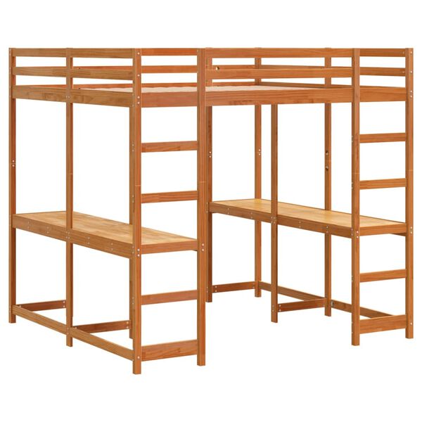 vidaXL h&oslash;jseng med skrivebord 160x200 cm massivt fyrretr&aelig; gyldenbrun