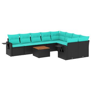 vidaXL havesofas&aelig;t med 10 hynder sort polyrattan