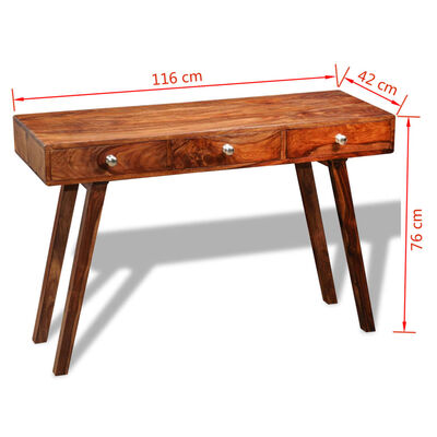 vidaXL konsolbord med 3 skuffer 76 cm massivt sheeshamtræ