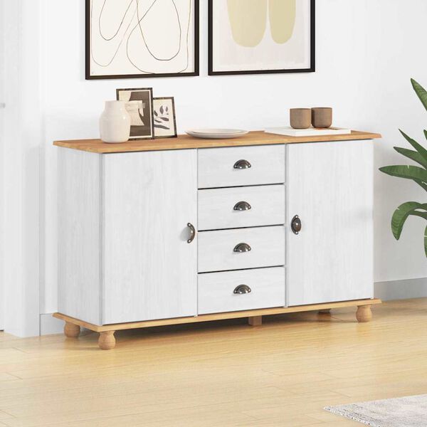 vidaXL Sideboard med skuffe ASKIM 133,5 x 40 x 79 cm Massivt fyrretr&aelig;