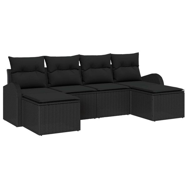 vidaXL Havesofa S&aelig;t med pude 6 pcs Sort Poly Rattan