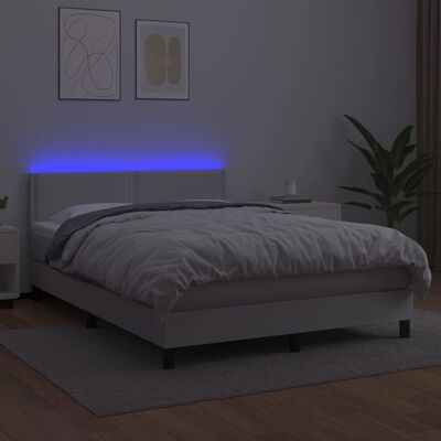 vidaXL kontinentalseng med LED-lys 140x200 cm kunstlæder hvid