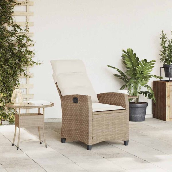 vidaXL havestol med lænefunktion og sidebord polyrattan beige