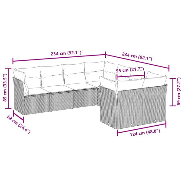 vidaXL sofas&aelig;t til haven 8 dele med hynder polyrattan brun