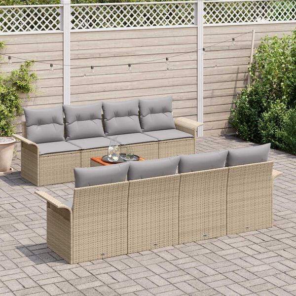 vidaXL Havesofa S&aelig;t med pude 9 pcs Beige polyrattan