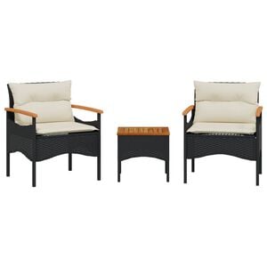 vidaXL sofas&aelig;t til haven 3 dele med hynder polyrattan sort