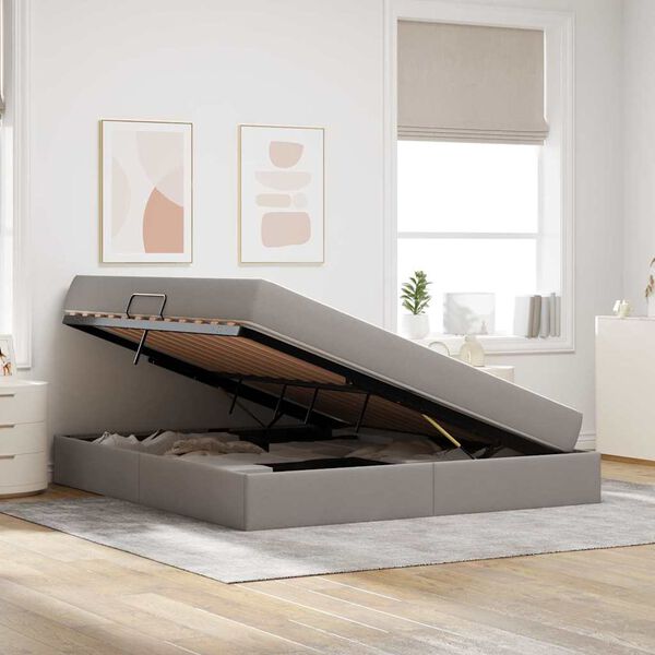 vidaXL Seng med opbevaring og madras Gr&aring;brun 160 x 200 cm Polyester