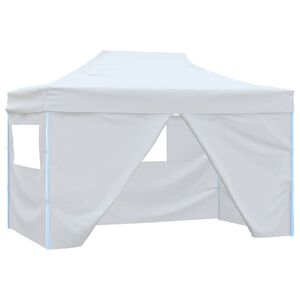vidaXL foldbart festtelt med 4 sidev&aelig;gge 280x410x315 cm st&aring;l hvid