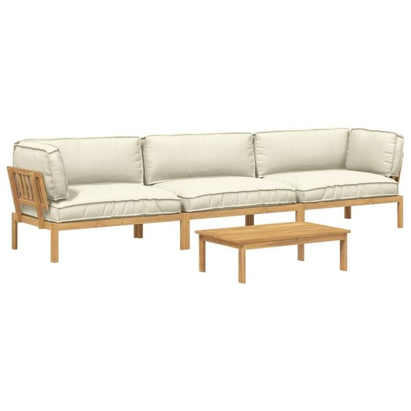 vidaXL Sofa S&aelig;t med pude Ensfarvet 4 pcs Creme Massivt Akacietr&aelig;