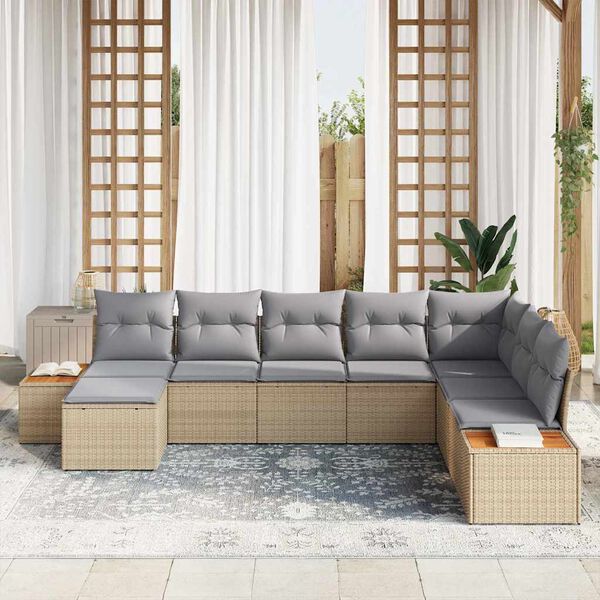 vidaXL Havesofa S&aelig;t med pude 8 pcs Beige Poly rattan