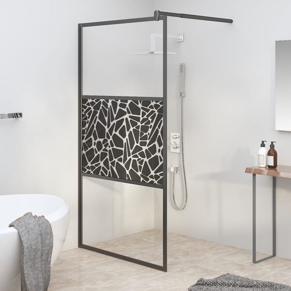 vidaXL brusev&aelig;g 115x195 cm sikkerhedsglas med stendesign sort