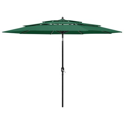 vidaXL parasol med aluminiumsstang i 3 niveauer 3 m grøn