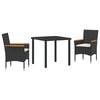 vidaXL Have Spisebordss&aelig;t med pude 3 pcs Sort polyrattan