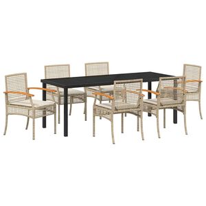 vidaXL Have Spisebordss&aelig;t 7 stk. Beige og sort Rattan