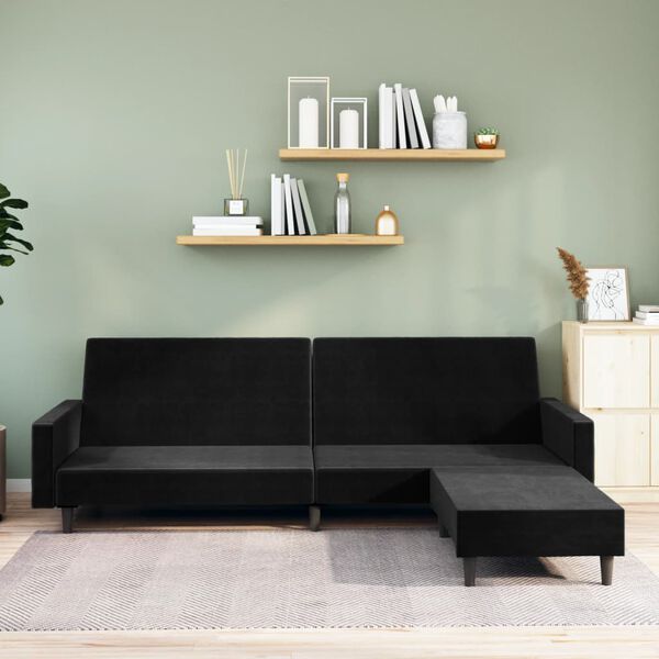 vidaXL 2-personers sovesofa med fodskammel fl&oslash;jl sort