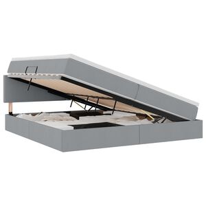 vidaXL Seng med opbevaring og LED med madras Lysegr&aring; 200 x 200 cm Stof