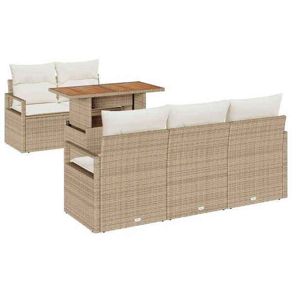 vidaXL Havesofa S&aelig;t med opbevaring 6 pcs Beige Poly rattan