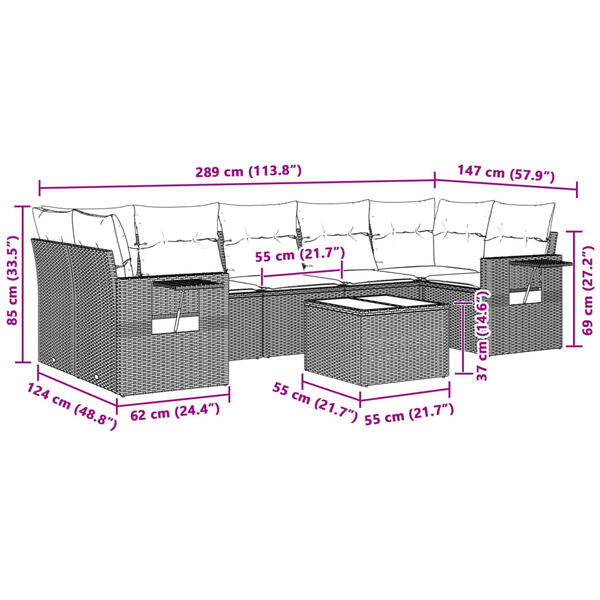 vidaXL sofas&aelig;t til haven 8 dele med hynder polyrattan lysegr&aring;