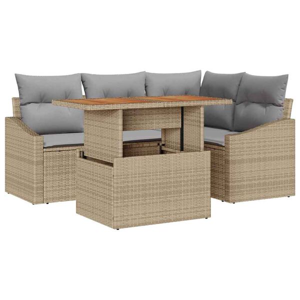 vidaXL Havesofa S&aelig;t med opbevaring 5 pcs Beige Poly rattan