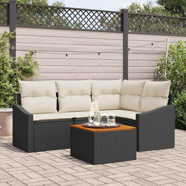 vidaXL Havesofa S&aelig;t med pude 5 pcs Sort polyrattan