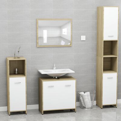 vidaXL møbelsæt til badeværelse konstrueret træ hvid og sonoma-eg