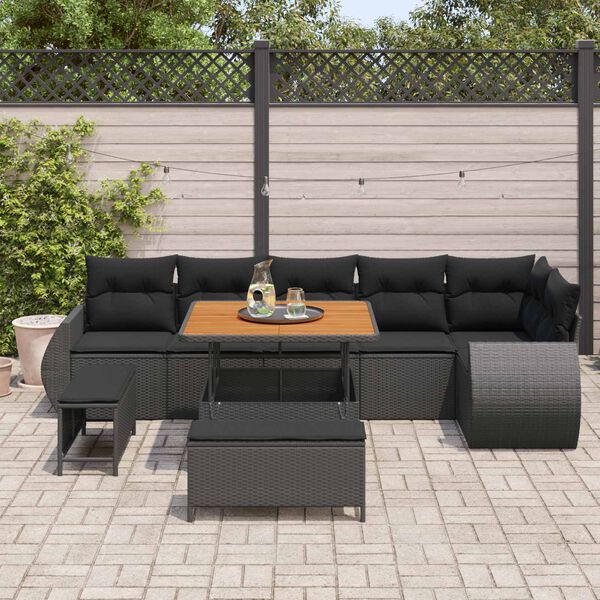 vidaXL Havesofa S&aelig;t 9 pcs Sort polyrattan