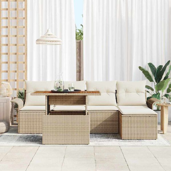 vidaXL Havesofa S&aelig;t med opbevaring 6 pcs Beige Poly rattan