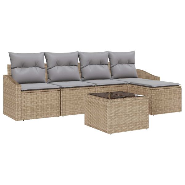 vidaXL Sofa S&aelig;t med pude 6 pcs Beige og lys gr&aring; polyrattan