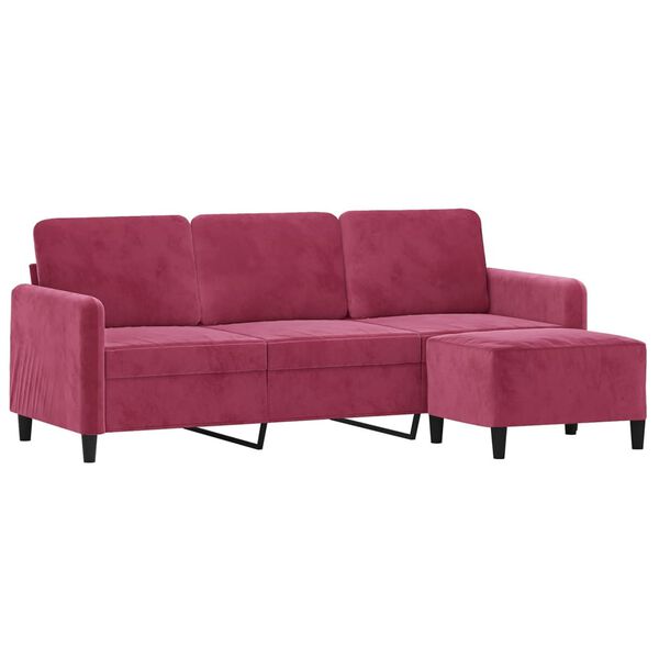vidaXL 3-personers sofa med fodskammel 180 cm velour vinr&oslash;d