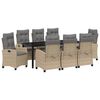 vidaXL Have Spisebordss&aelig;t med pude 9 pcs Beige polyrattan