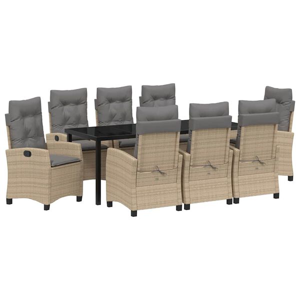 vidaXL Have Spisebordss&aelig;t med pude 9 pcs Beige polyrattan