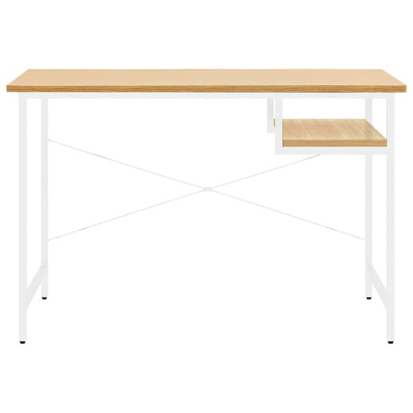 vidaXL computerbord 105x55x72 cm MDF metal hvid og lys egetr&aelig;sfarvet
