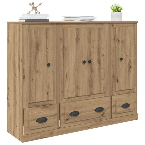 vidaXL Highboard med skuffe 3 pcs Artisan Egetr&aelig; Konstrueret tr&aelig;