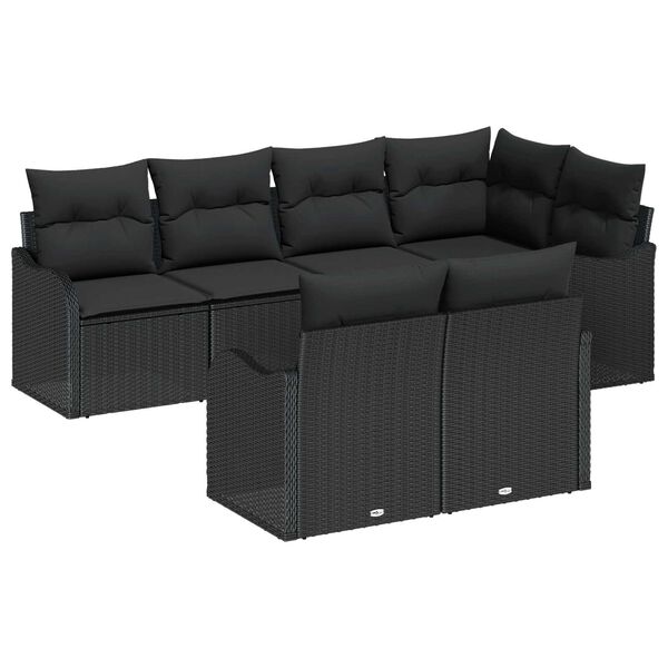 vidaXL Havesofa S&aelig;t med pude med opbevaring 7 pcs Sort Poly rattan