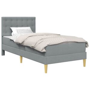 vidaXL Sengeramme med madras med hovedg&aelig;rde Lysegr&aring; 90 x 190 cm Stof